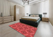 Round Machine Washable Transitional Red Rug in a Office, wshpat3603rd