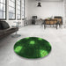 Round Patterned Green Rug in a Office, pat3604grn