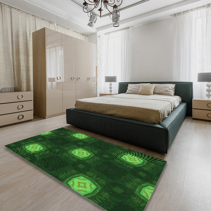 Patterned Green Rug in a Bedroom, pat3604grn