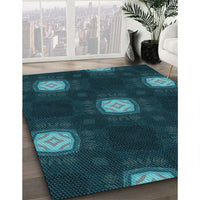 Patterned Dark Cyan Green Rug, pat3604lblu