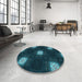 Round Patterned Dark Cyan Green Rug in a Office, pat3604lblu