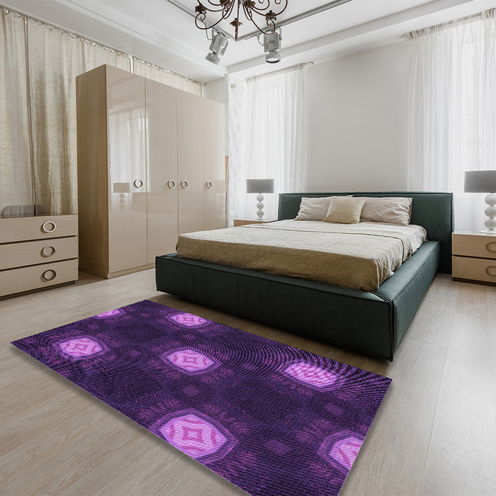 Patterned Dark Orchid Purple Rug in a Bedroom, pat3604pur