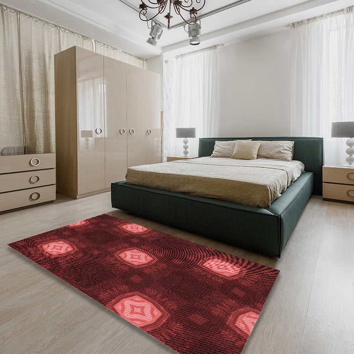 Patterned Maroon Red Rug in a Bedroom, pat3604rd