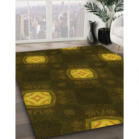 Patterned Dark Yellow Green Rug, pat3604yw