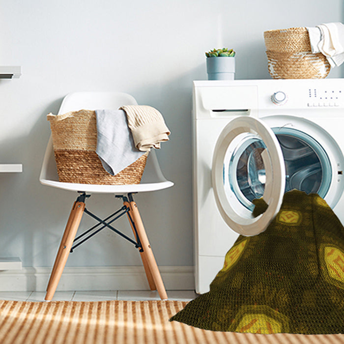 Machine Washable Transitional Dark Yellow Green Rug in a Washing Machine, wshpat3604yw
