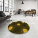 Round Patterned Dark Yellow Green Rug in a Office, pat3604yw