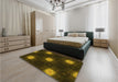 Patterned Dark Yellow Green Rug in a Bedroom, pat3604yw