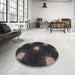 Round Machine Washable Transitional Black Rug in a Office, wshpat3604