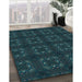 Machine Washable Transitional Teal Green Rug in a Family Room, wshpat3605lblu