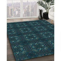 Patterned Teal Green Rug, pat3605lblu