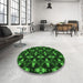Round Patterned Dark Forest Green Rug in a Office, pat3606grn