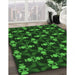 Patterned Dark Forest Green Rug in Family Room, pat3606grn