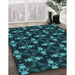 Patterned Deep Teal Green Rug in Family Room, pat3606lblu