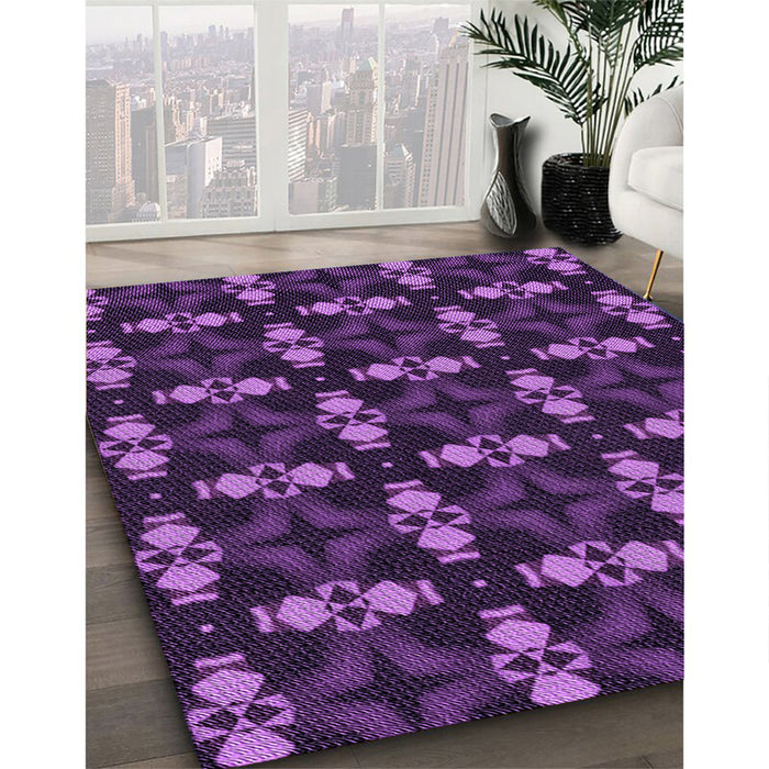Patterned Dark Orchid Purple Rug in Family Room, pat3606pur