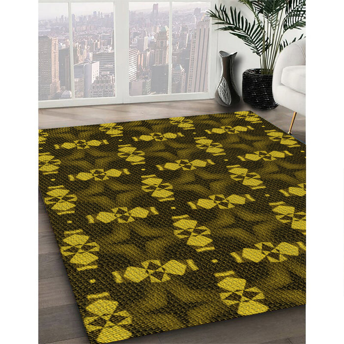 Patterned Black Brown Rug in Family Room, pat3606yw