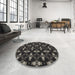 Round Machine Washable Transitional Army Brown Rug in a Office, wshpat3606