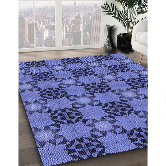 Patterned Sky Blue Rug in Family Room, pat3607blu