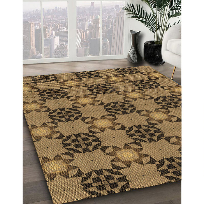 Machine Washable Transitional Cinnamon Brown Rug in a Family Room, wshpat3607brn