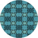Square Patterned Dark Turquoise Green Rug, pat3607lblu