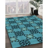 Patterned Dark Turquoise Green Rug, pat3607lblu
