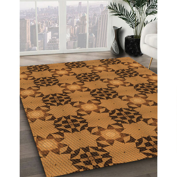 Patterned Saddle Brown Rug in Family Room, pat3607org