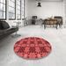 Round Patterned Orange Rug in a Office, pat3607rd