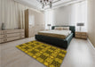 Patterned Dark Bronze Brown Rug in a Bedroom, pat3607yw