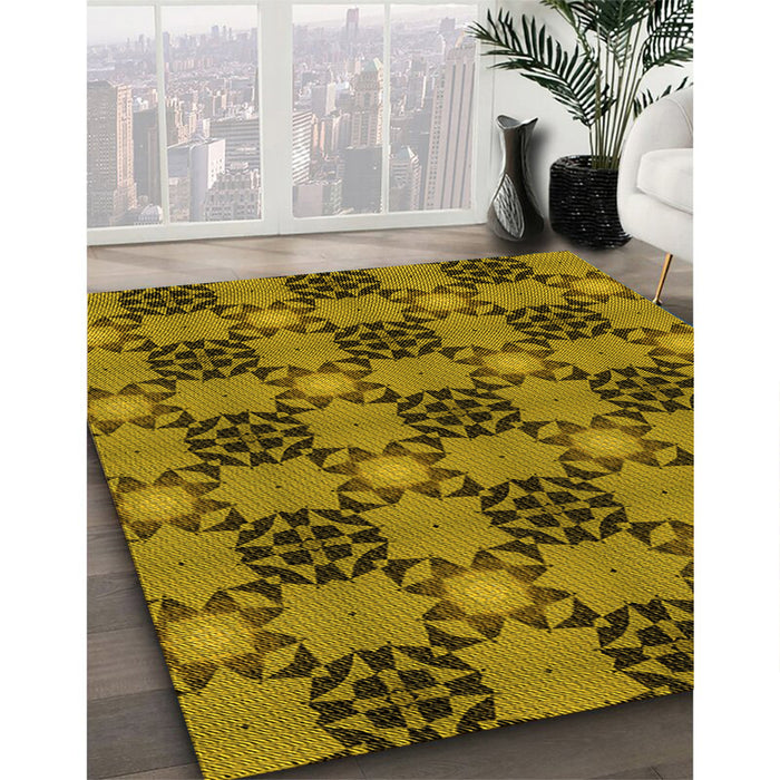 Patterned Dark Bronze Brown Rug in Family Room, pat3607yw