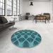 Round Patterned Dark Turquoise Green Rug in a Office, pat3608lblu