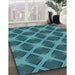 Patterned Dark Turquoise Green Rug in Family Room, pat3608lblu