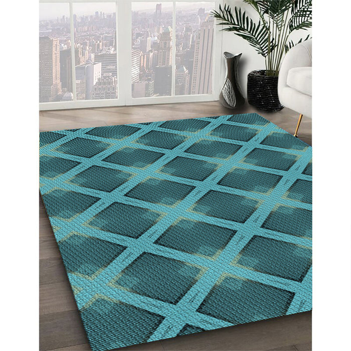 Machine Washable Transitional Dark Turquoise Green Rug in a Family Room, wshpat3608lblu