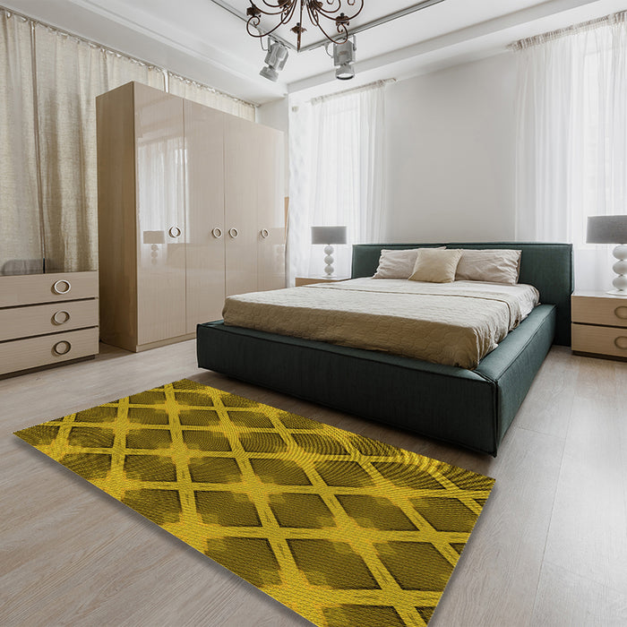 Patterned Dark Bronze Brown Rug in a Bedroom, pat3608yw