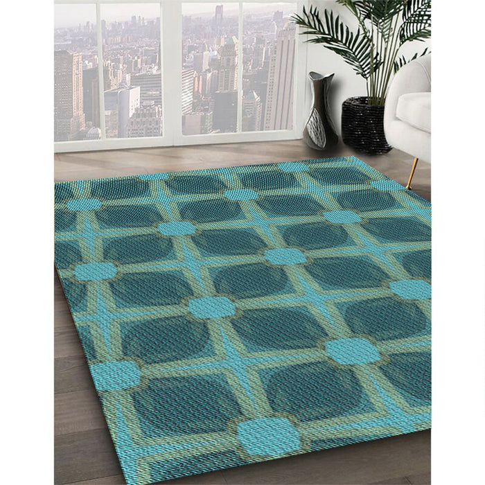 Patterned Medium Teal Green Rug in Family Room, pat3609lblu