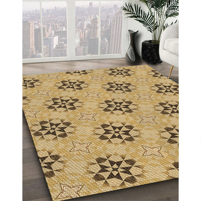 Patterned Yellow Orange Rug in Family Room, pat3610brn