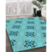 Patterned Deep-Sea Green Rug in Family Room, pat3610lblu