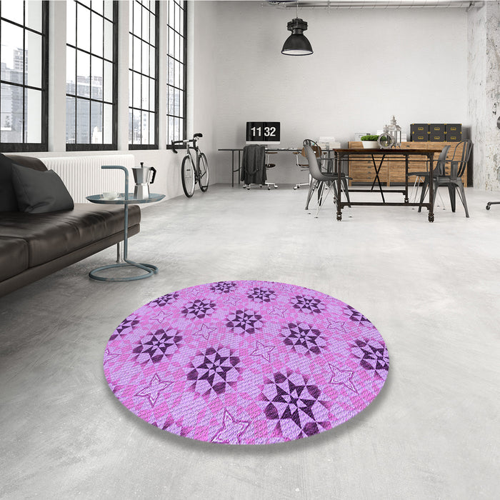 Round Patterned Violet Purple Rug in a Office, pat3610pur
