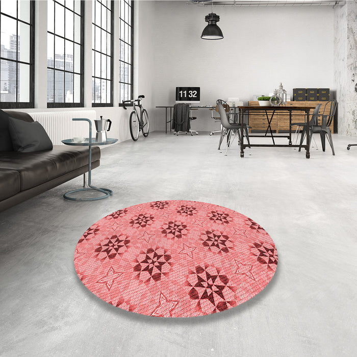 Round Patterned Light Coral Pink Rug in a Office, pat3610rd