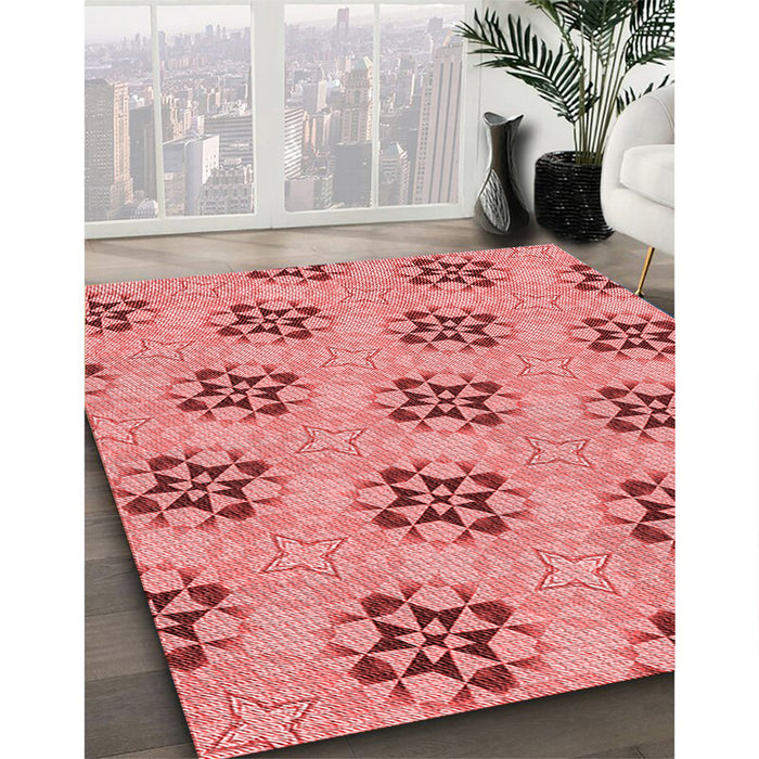 Machine Washable Transitional Light Coral Pink Rug in a Family Room, wshpat3610rd