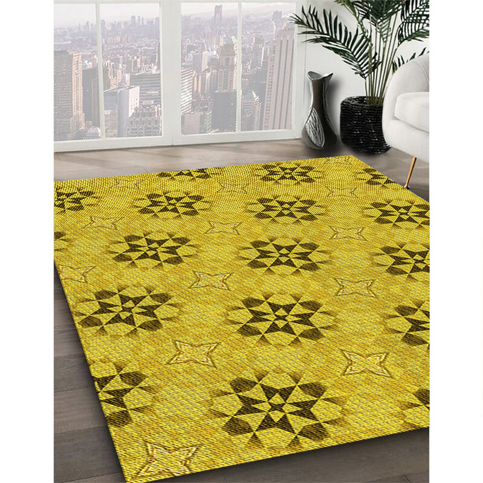 Patterned Dark Golden Brown Rug in Family Room, pat3610yw