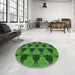 Round Patterned Deep Emerald Green Rug in a Office, pat3612grn