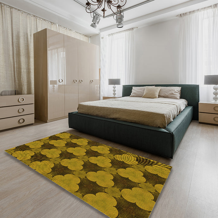 Round Machine Washable Transitional Caramel Brown Rug in a Office, wshpat3612yw
