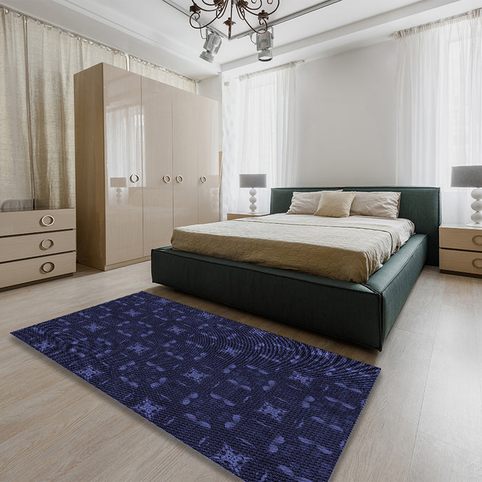 Round Machine Washable Transitional Night Blue Rug in a Office, wshpat3613blu