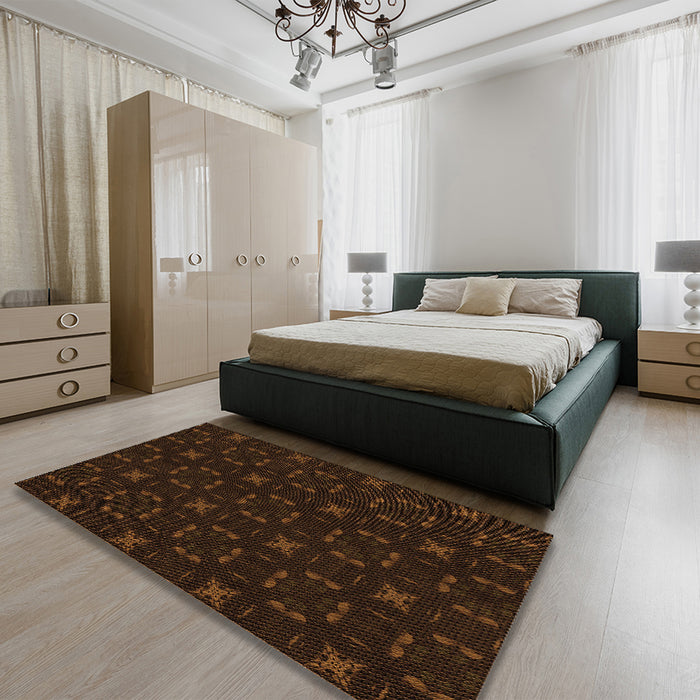 Round Machine Washable Transitional Dark Bronze Brown Rug in a Office, wshpat3613org