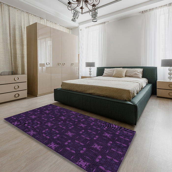 Round Machine Washable Transitional Deep Purple Rug in a Office, wshpat3613pur