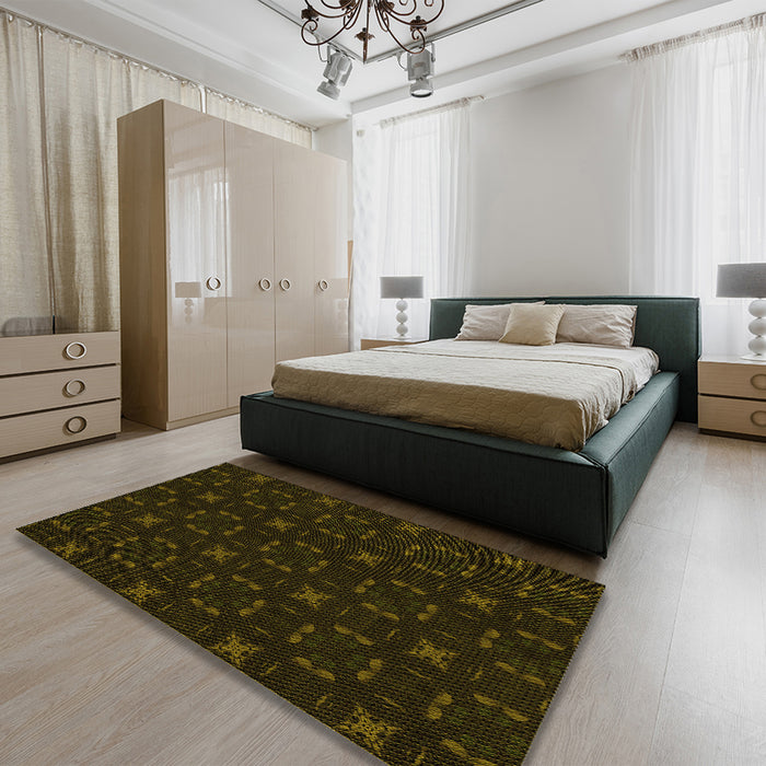 Round Machine Washable Transitional Black Rug in a Office, wshpat3613yw