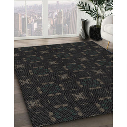 Patterned Black Abstract Machine Washable Rug in a Family Room, wshpat3613