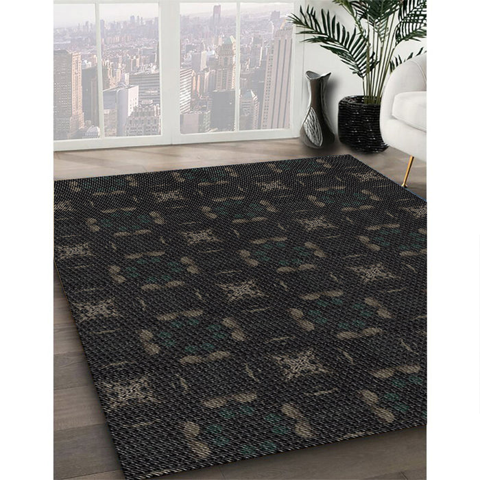 Patterned Black Abstract Machine Washable Rug in a Family Room, wshpat3613