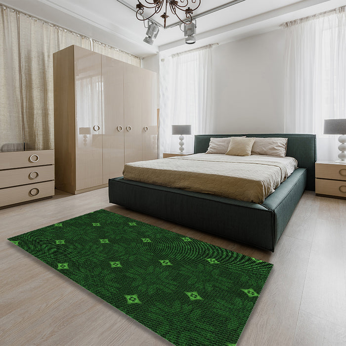 Patterned Green Rug in a Bedroom, pat3614grn
