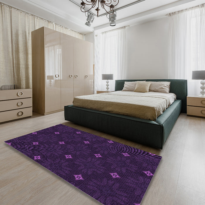 Patterned Deep Purple Rug in a Bedroom, pat3614pur