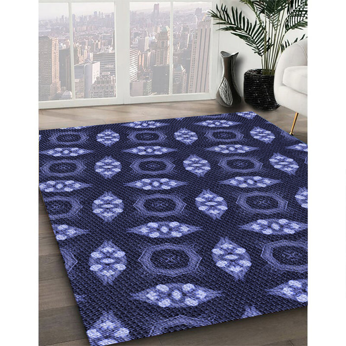 Patterned Night Blue Rug in Family Room, pat3616blu